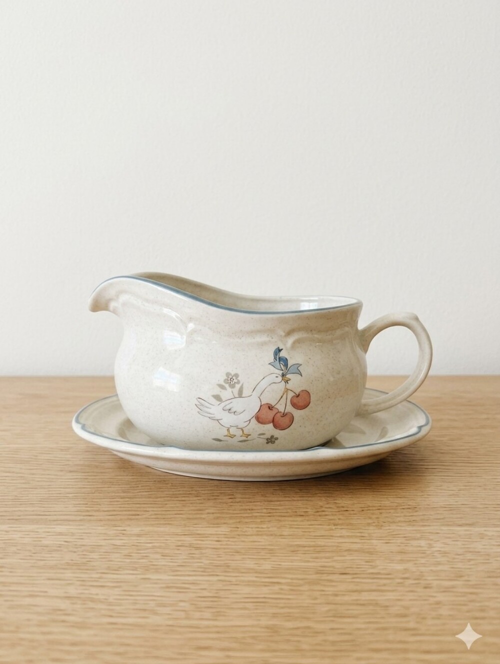 Vintage International China Marmalade Gravy Boat with Underplate | Goose Pattern
